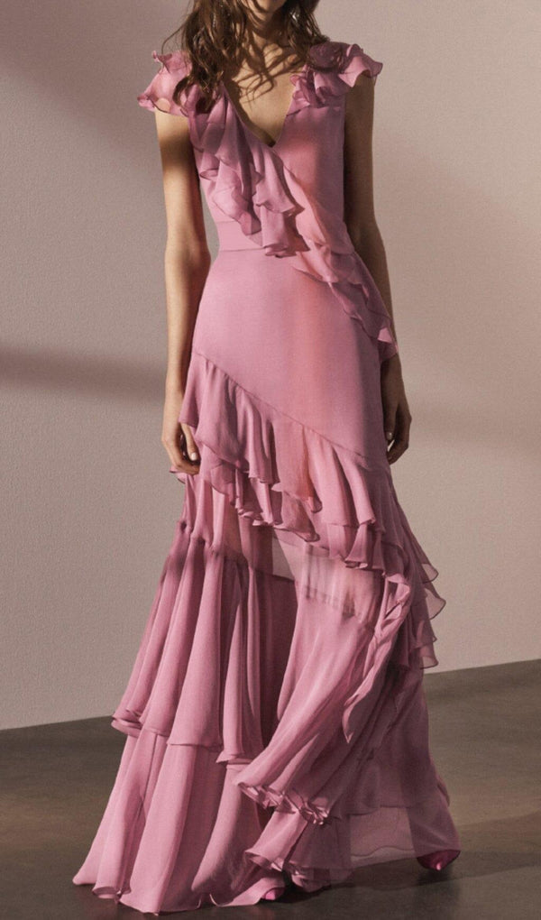 RUFFLED MAXI DRESS IN PINK