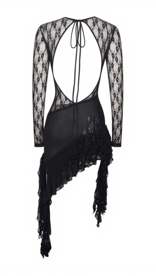AIIZIE PHINEAS LONG SLEEVE PATCHWORK RUFFLE LACE DRESS - product image