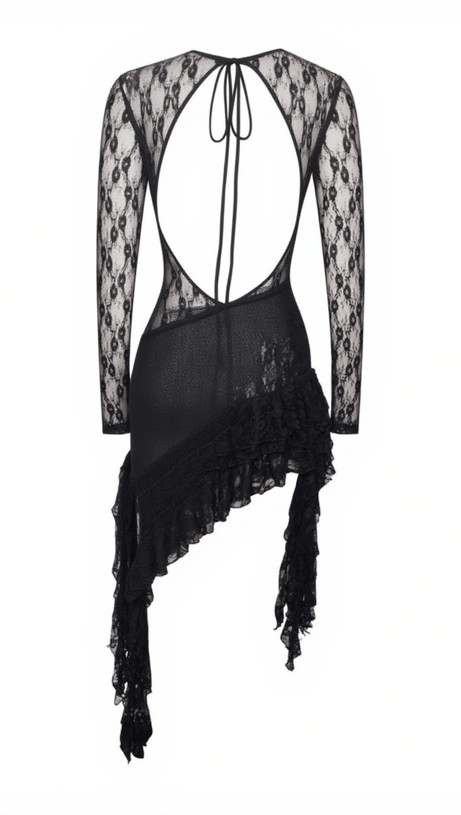 PHINEAS LONG SLEEVE PATCHWORK RUFFLE LACE DRESS