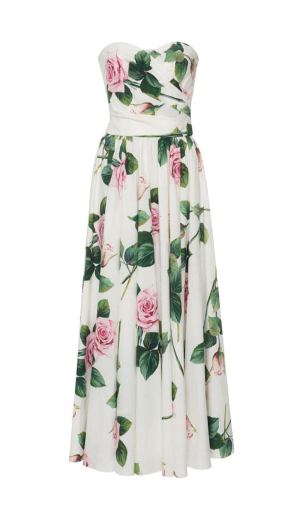 AIIZIE ROSE PRINT BANDEAU DRESS IN WHITE - product image