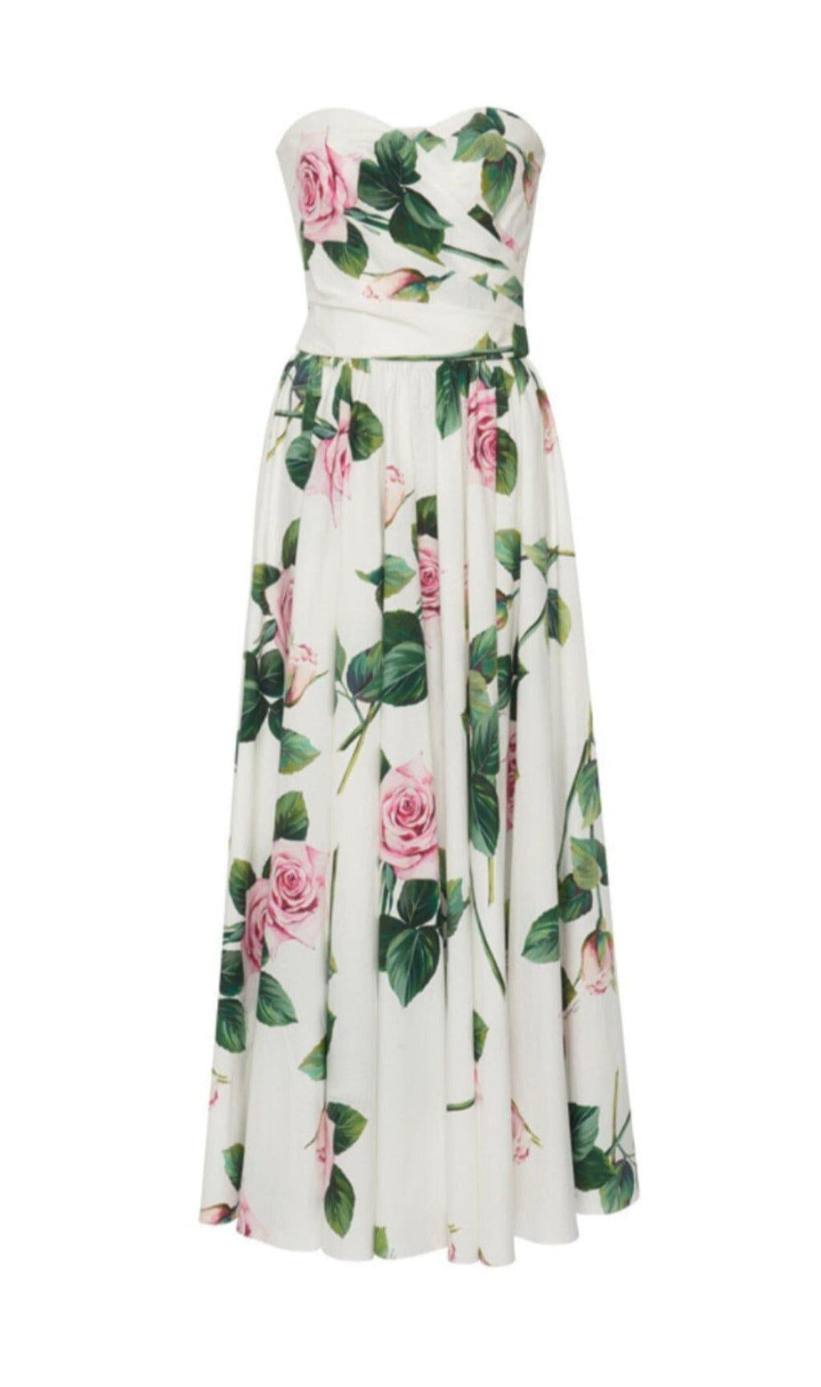 Bandeau-Kleid mit Rosen-Print in Weiß