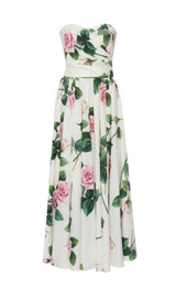 ROSE PRINT BANDEAU DRESS IN WHITE