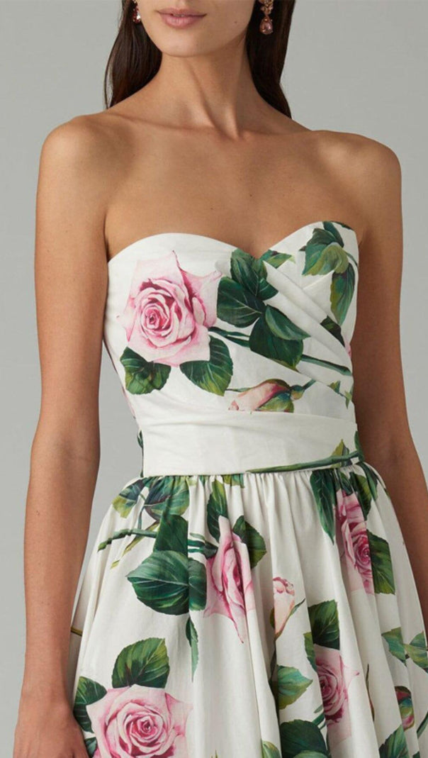 AIIZIE ROSE PRINT BANDEAU DRESS IN WHITE - product image