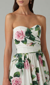 ROSE PRINT BANDEAU DRESS IN WHITE