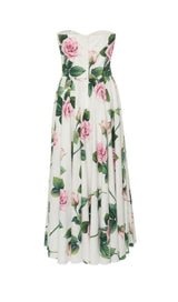 ROSE PRINT BANDEAU DRESS IN WHITE