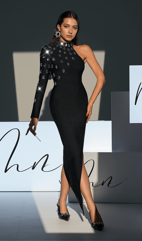 Alfie One-Shoulder-Bandage-Kleid mit Strass-Ausschnitt