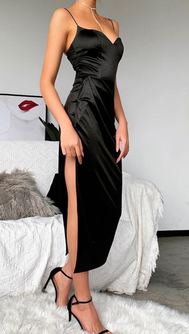 AIIZIE HIGH SLIT SUSPENDER DRESS IN BLACK - product image