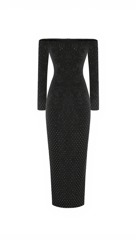 Hedwig – Schulterfreies Maxikleid mit Strass-Ausschnitt