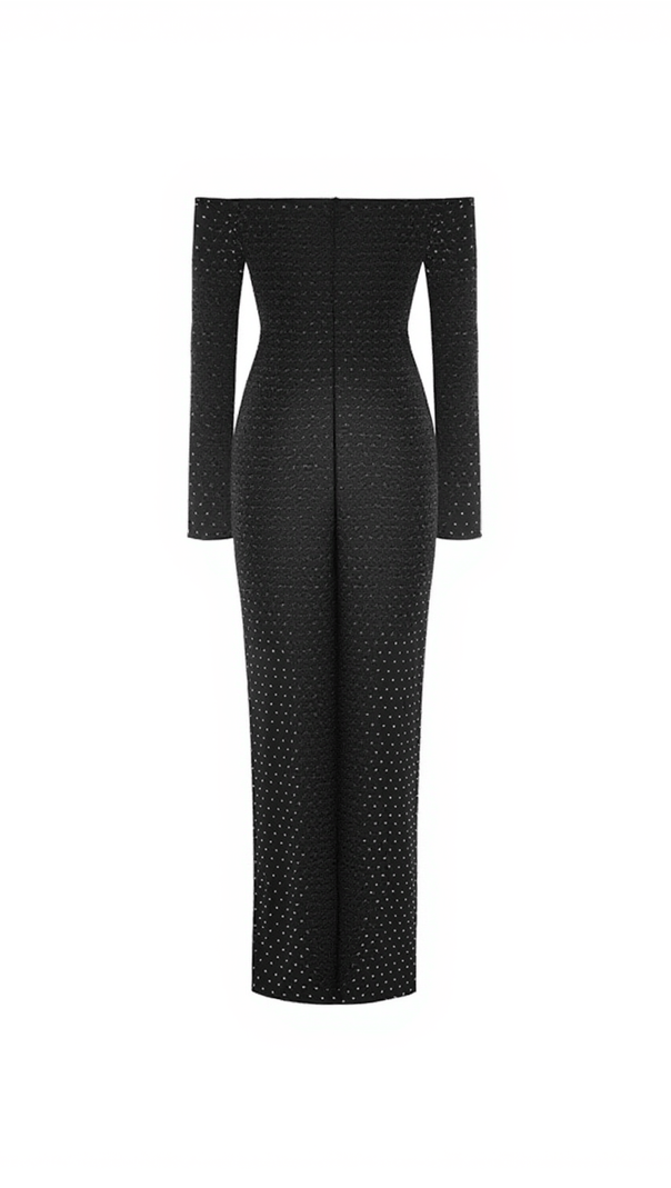 AIIZIE HEDWIG OFF SHOULDER RHINESTONE CUTOUT MAXI DRESS - product image