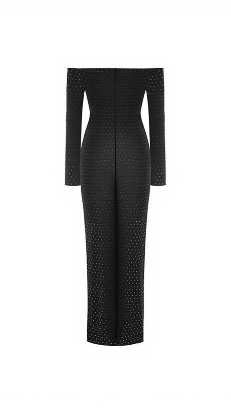 Hedwig – Schulterfreies Maxikleid mit Strass-Ausschnitt