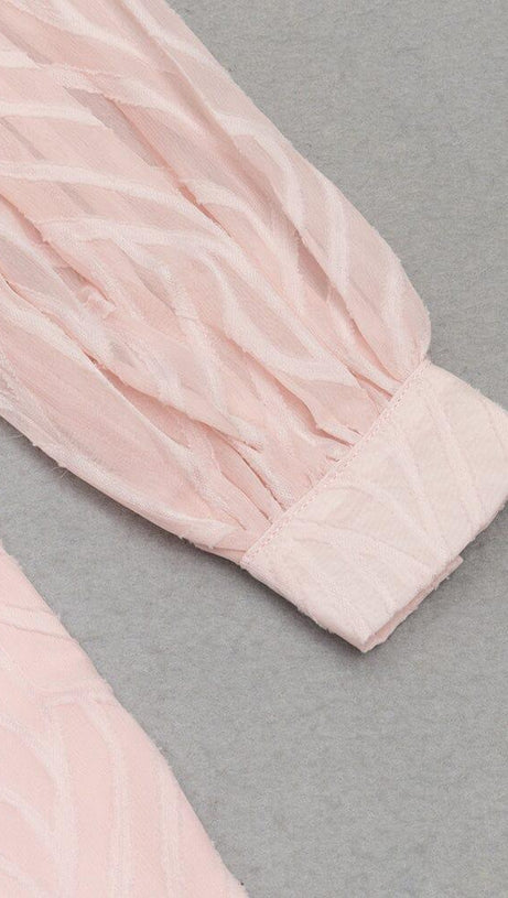 PINK SEXY V-NECK LONG-SLEEVED RUFFLE DRESS