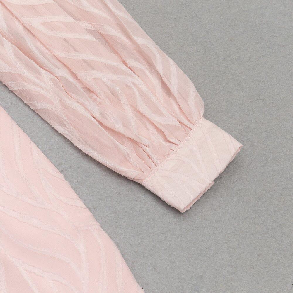 AIIZIE PINK SEXY V-NECK LONG-SLEEVED RUFFLE DRESS - product image
