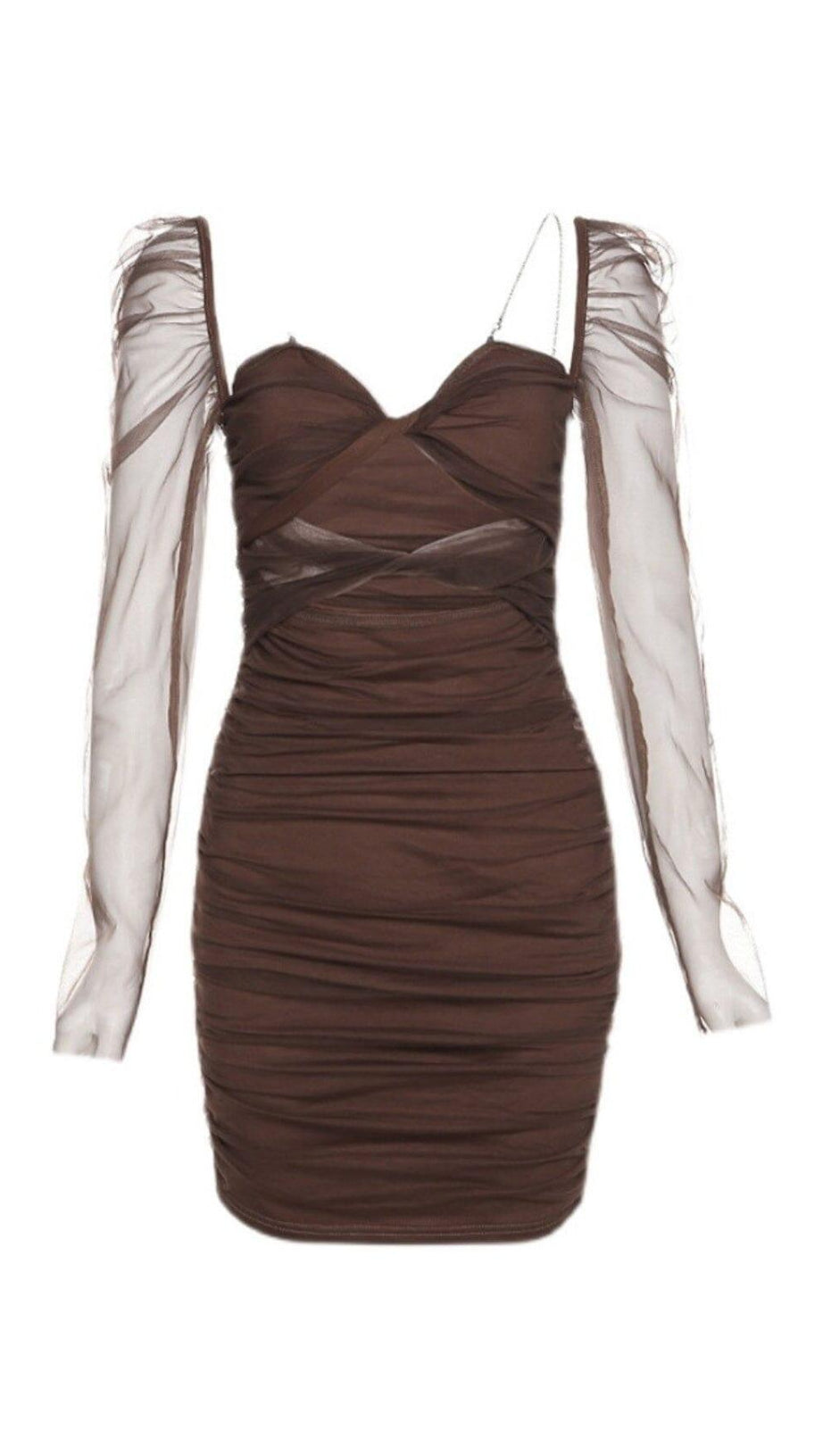 MESH TWISTED DRESS IN BROWN