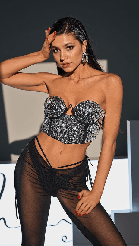 IZAIAH RHINESTONE CROP BANDAGE TOP