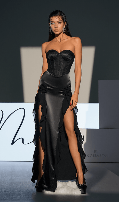 Raoul Strapless Lace Tulle Maxi Dress In Black