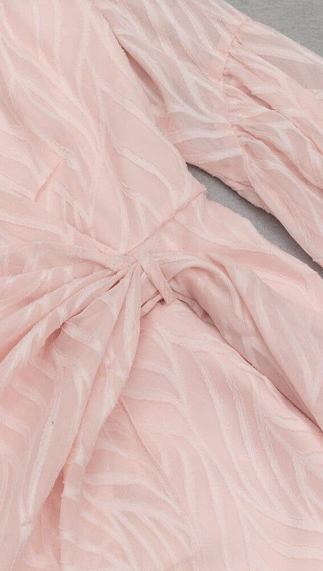 PINK SEXY V-NECK LONG-SLEEVED RUFFLE DRESS