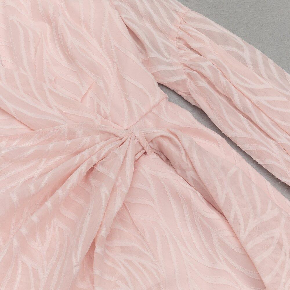 AIIZIE PINK SEXY V-NECK LONG-SLEEVED RUFFLE DRESS - product image