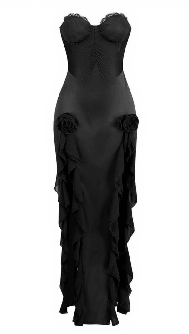 AIIZIE RAOUL STRAPLESS LACE TULLE MAXI DRESS IN BLACK - product image