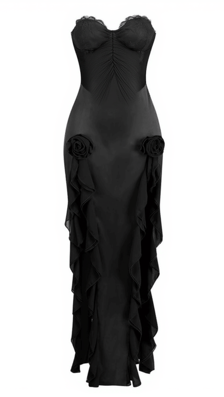 ABITO LUNGO IN TULLE DI PIZZO SENZA SPALLINE RAOUL NERO