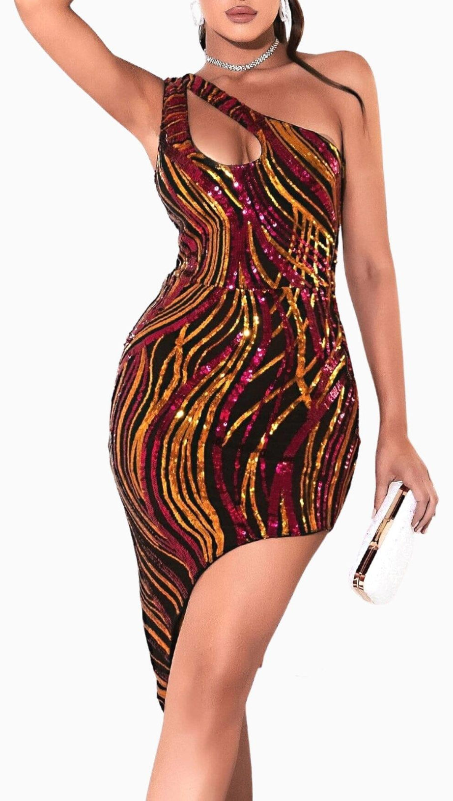 SEQUIN ONE SHOULDER MINI DRESS