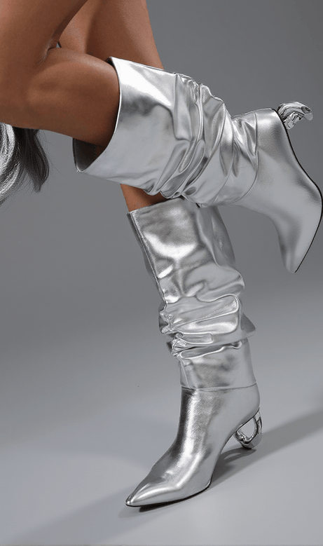 Courtney Leather Boots In Silver