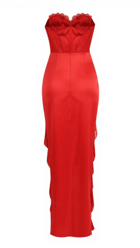 Raoul – Trägerloses Maxikleid aus Spitzentüll in Rot