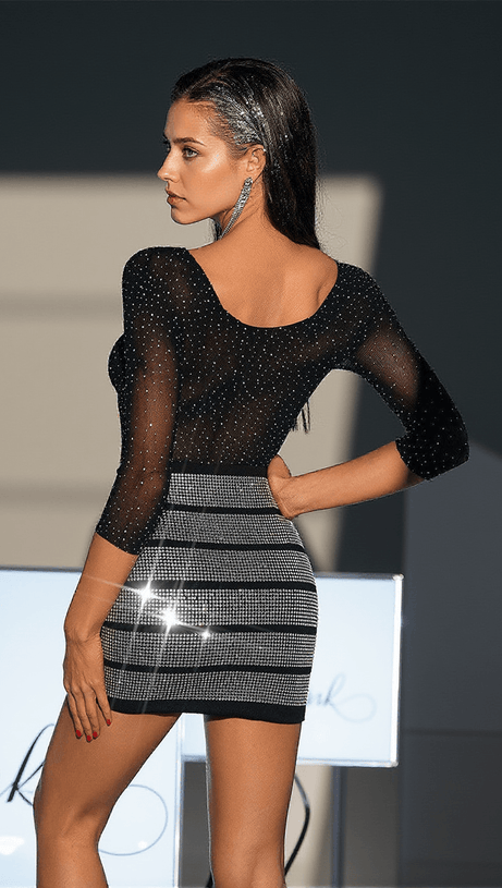 CORMAC BOW HOLLOW RHINESTONE KNITTED BODYSUIT