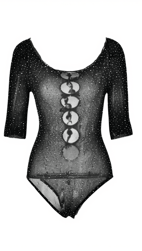 CORMAC BOW HOLLOW RHINESTONE KNITTED BODYSUIT