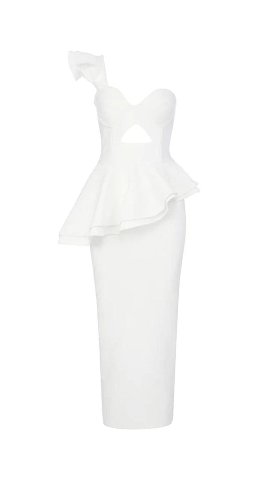 WEISSES HÄNGEKLEID MIT UNREGELMÄSSIGEN VOLANTS