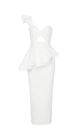 IRREGULAR FLOUNCES FROCK DRESS IN WHITE