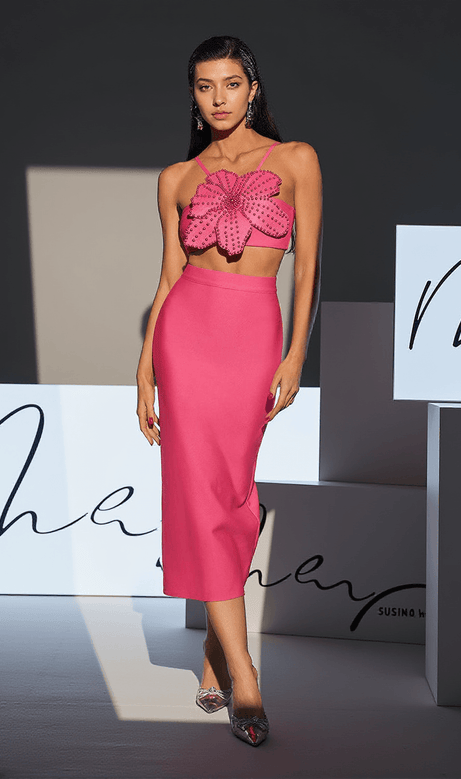 Patsy Flower – Perlen-Bandage-Rock-Set in Pink