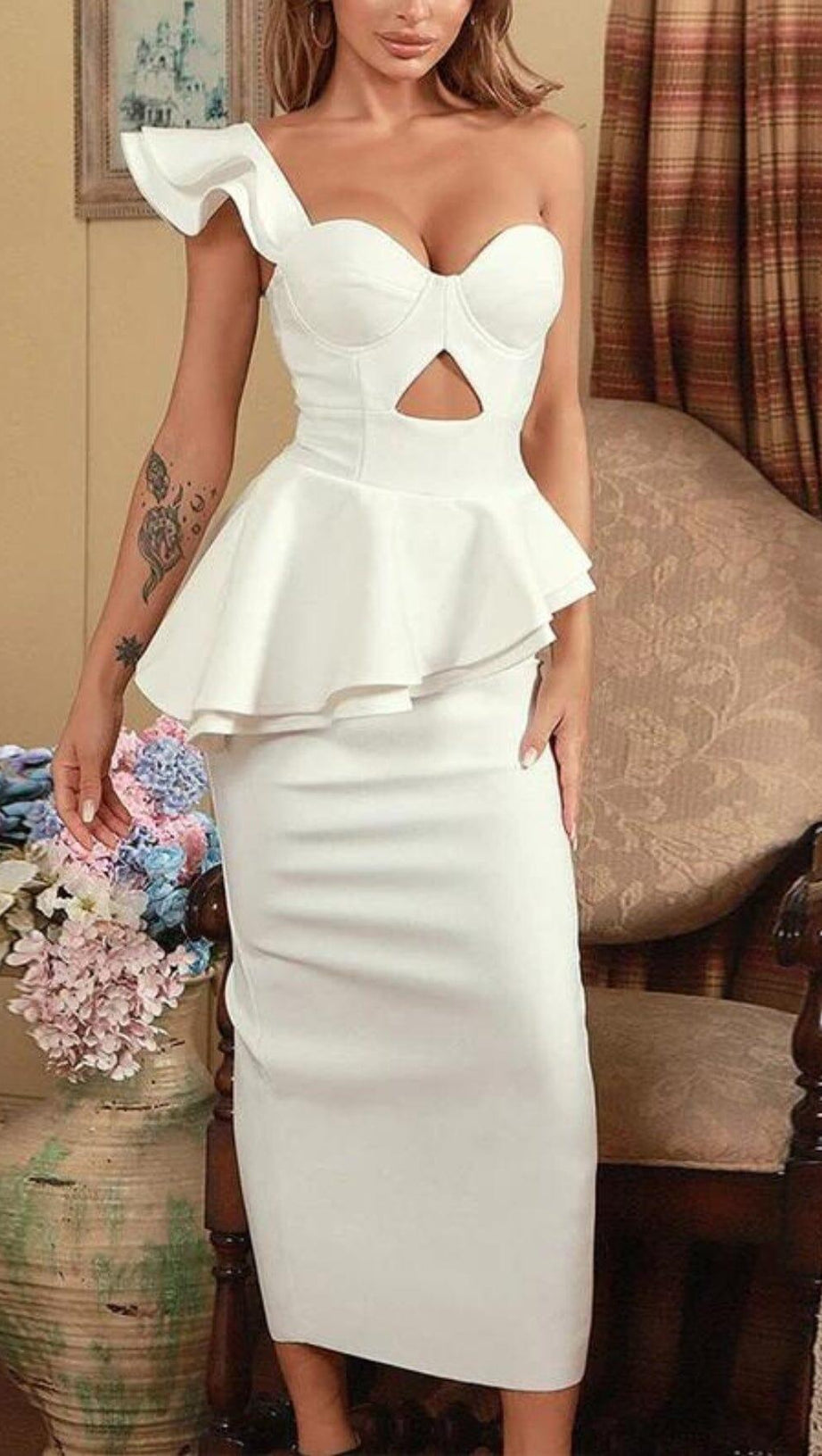 IRREGULAR FLOUNCES FROCK DRESS IN WHITE