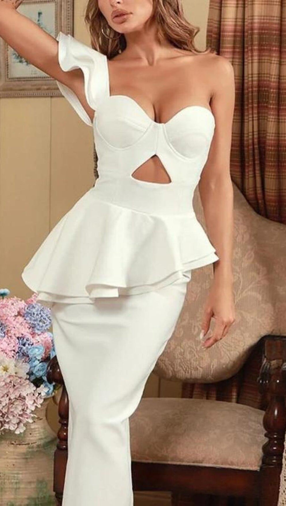 IRREGULAR FLOUNCES FROCK DRESS IN WHITE