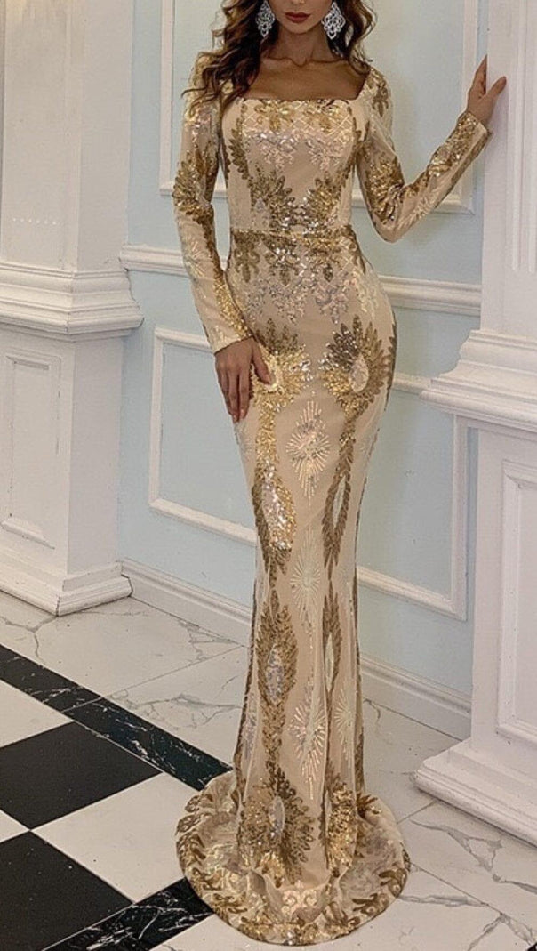 AIIZIE LONG SLEEVES WITH PRINT MAXI DRESS IN GOLD - product image