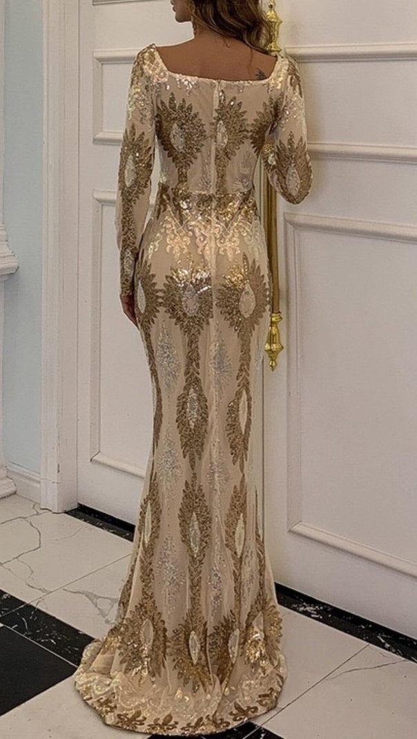 AIIZIE LONG SLEEVES WITH PRINT MAXI DRESS IN GOLD - product image
