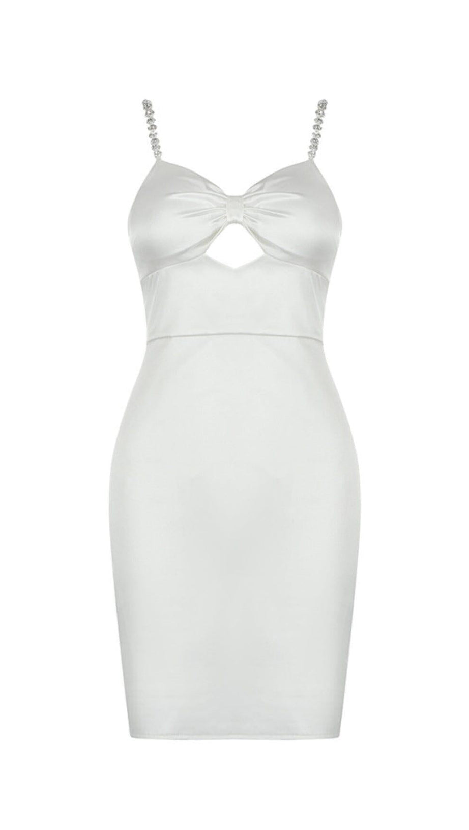 DIAMOND SUSPENDER BOW SLIM DRESS IN WHITE
