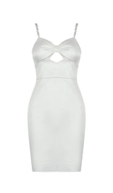 DIAMOND SUSPENDER BOW SLIM DRESS IN WHITE