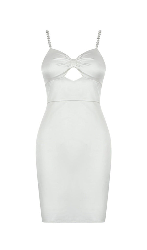 DIAMOND SUSPENDER BOW SLIM DRESS IN WHITE