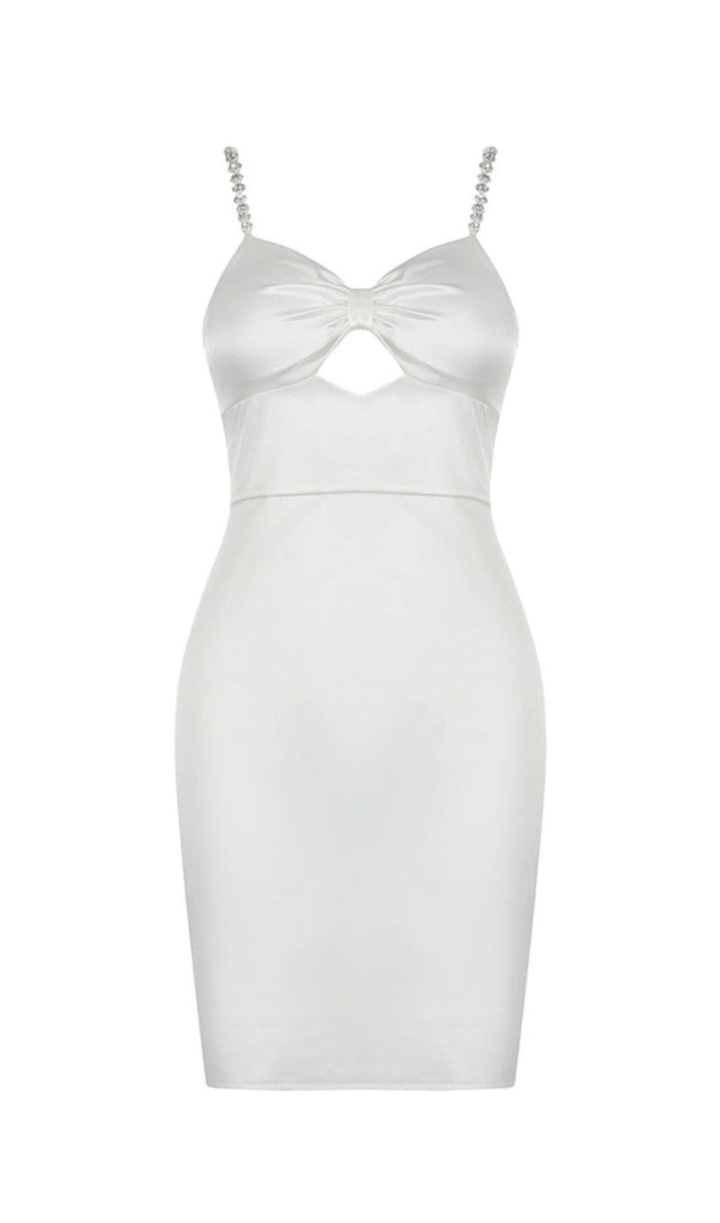 DIAMOND SUSPENDER BOW SLIM DRESS IN WHITE