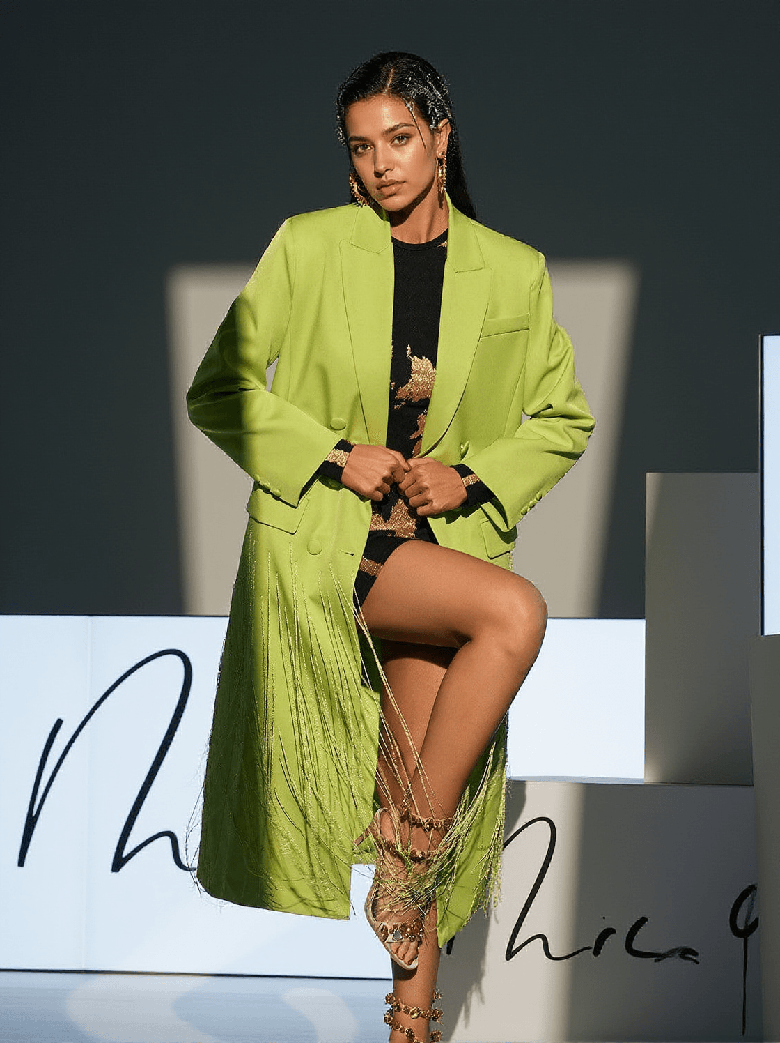 INIGO CRYSTAL FRINGE BLAZER COAT