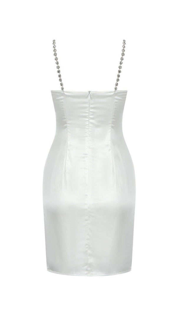 AIIZIE DIAMOND SUSPENDER BOW SLIM DRESS IN WHITE - product image