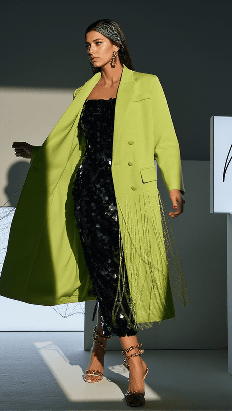 INIGO CRYSTAL FRINGE BLAZER COAT