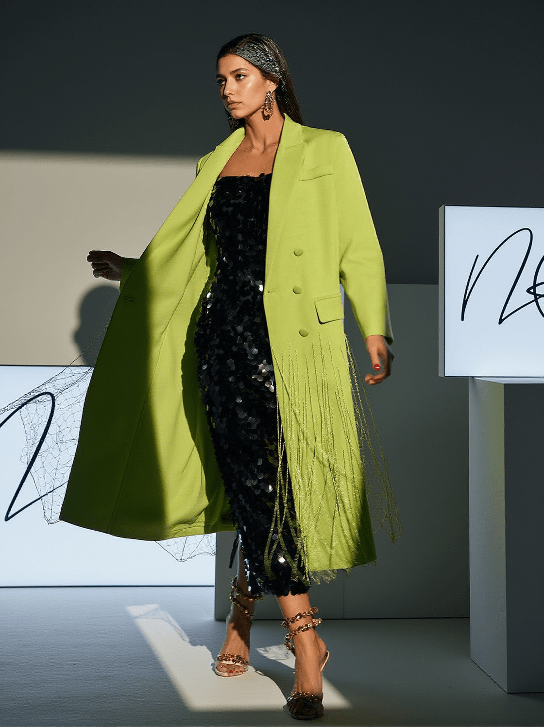 INIGO CRYSTAL FRINGE BLAZER COAT