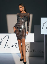 Luan Long Sleeve Net Rhinestone Mesh Dress