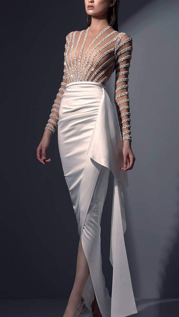 AIIZIE DIAMOND PERSPECTIVE IRREGULAR HEMLINE DRESS IN WHITE - product image