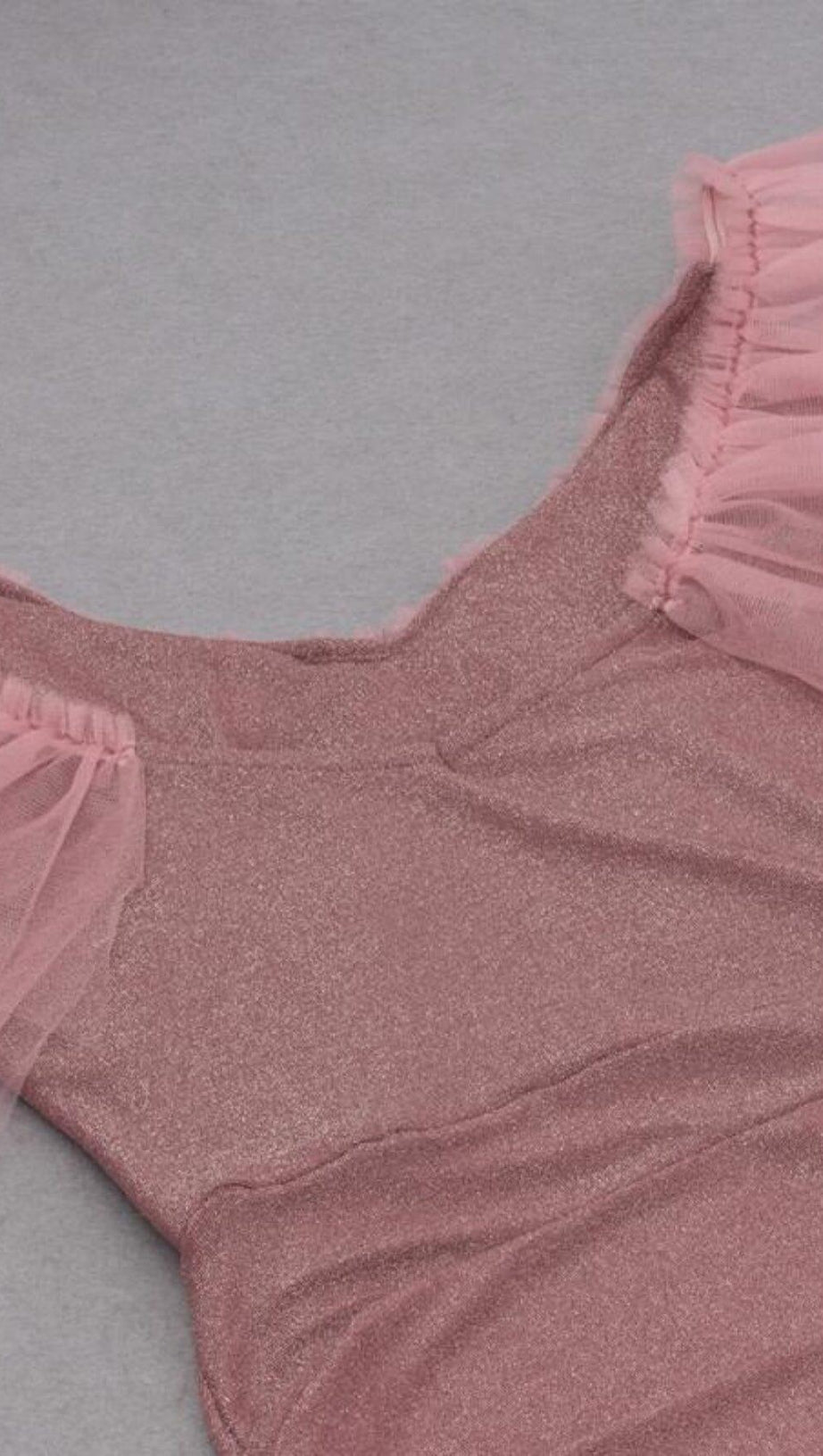 V-NECK LOTUS LEAF YARN EDGE SLIM SLIT DRESS IN PINK