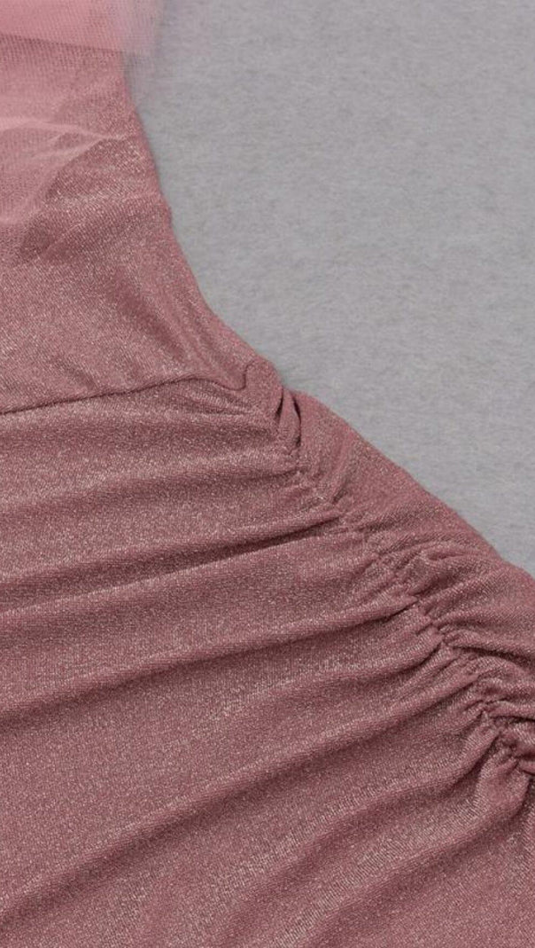 AIIZIE V-NECK LOTUS LEAF YARN EDGE SLIM SLIT DRESS IN PINK - product image