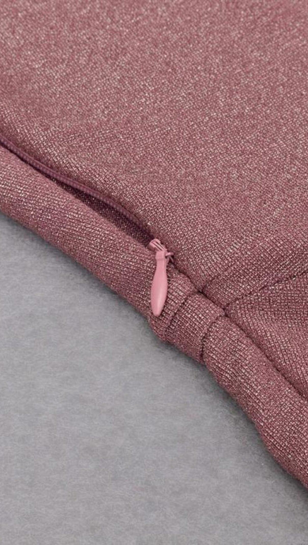 AIIZIE V-NECK LOTUS LEAF YARN EDGE SLIM SLIT DRESS IN PINK - product image