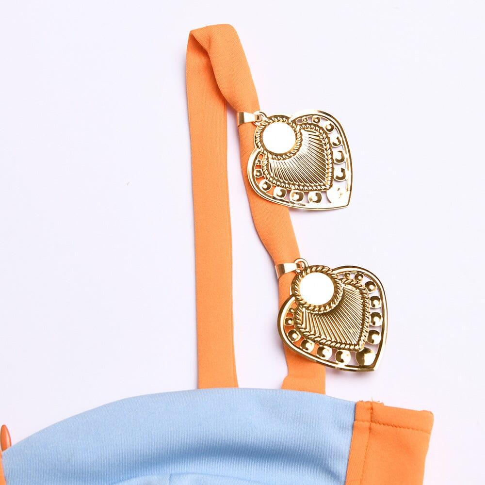 AIIZIE HEART EMBELLISHED CUTOUT MINI DRESS IN ORANGE - product image