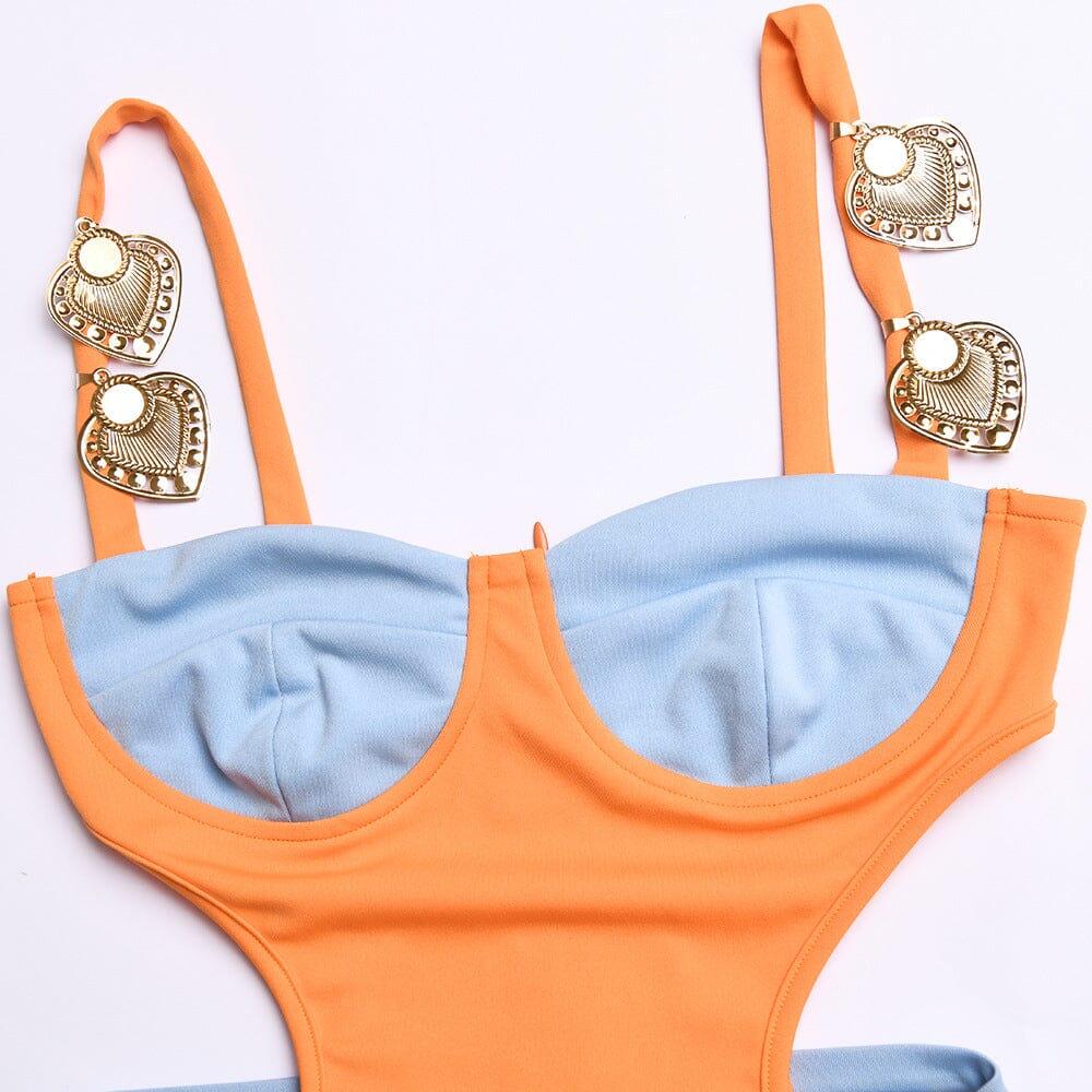 AIIZIE HEART EMBELLISHED CUTOUT MINI DRESS IN ORANGE - product image